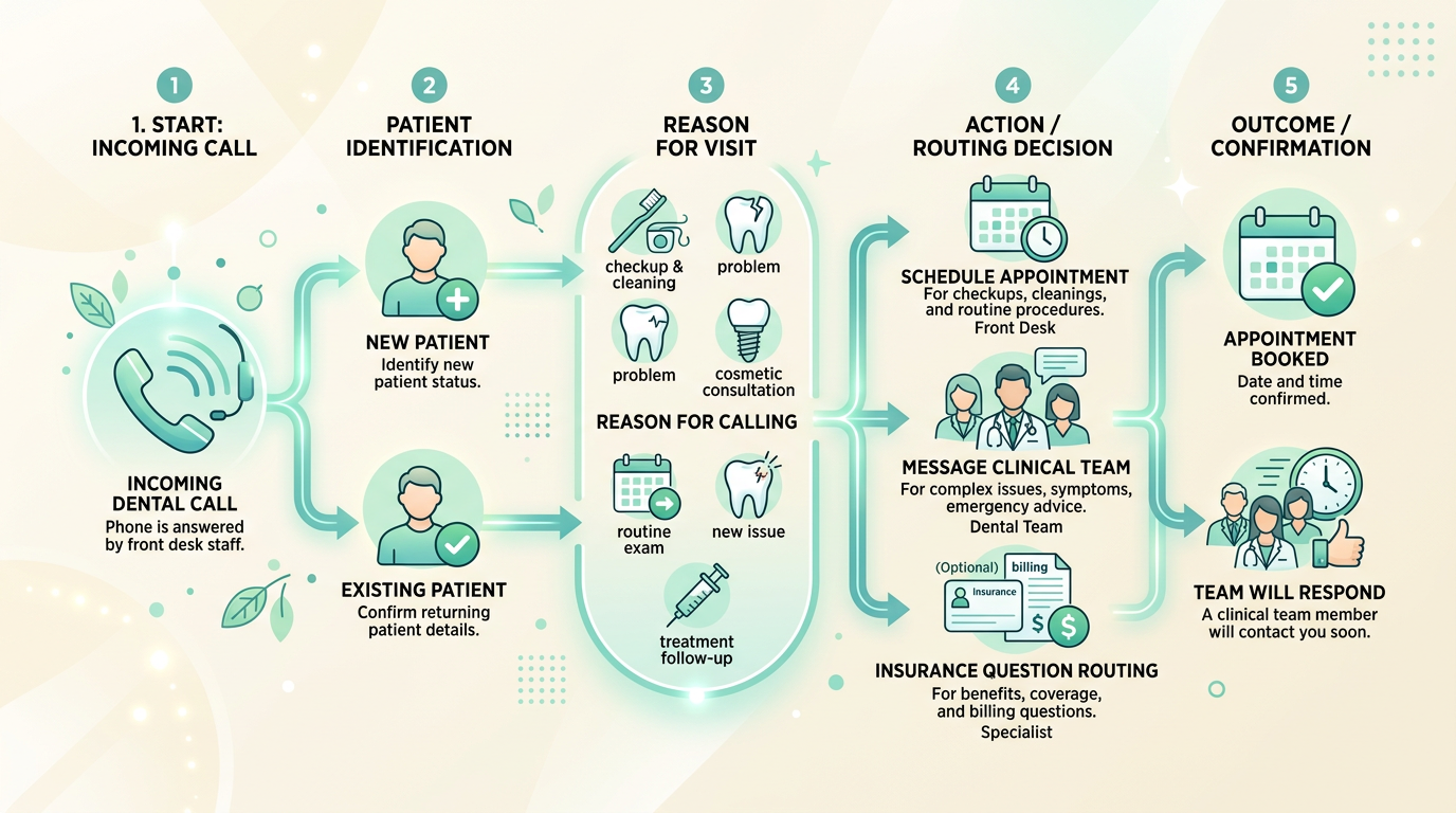 Dental office call flow — patient intake scheduling and staff follow-up