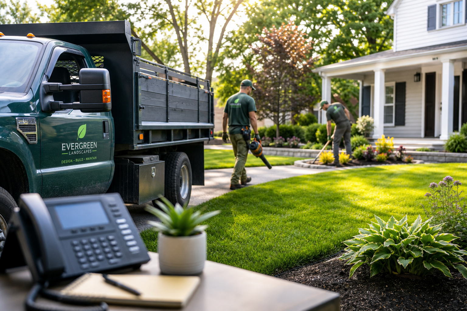 Landscaping crew and residential property — AI front desk for seasonal call volume and estimate intake