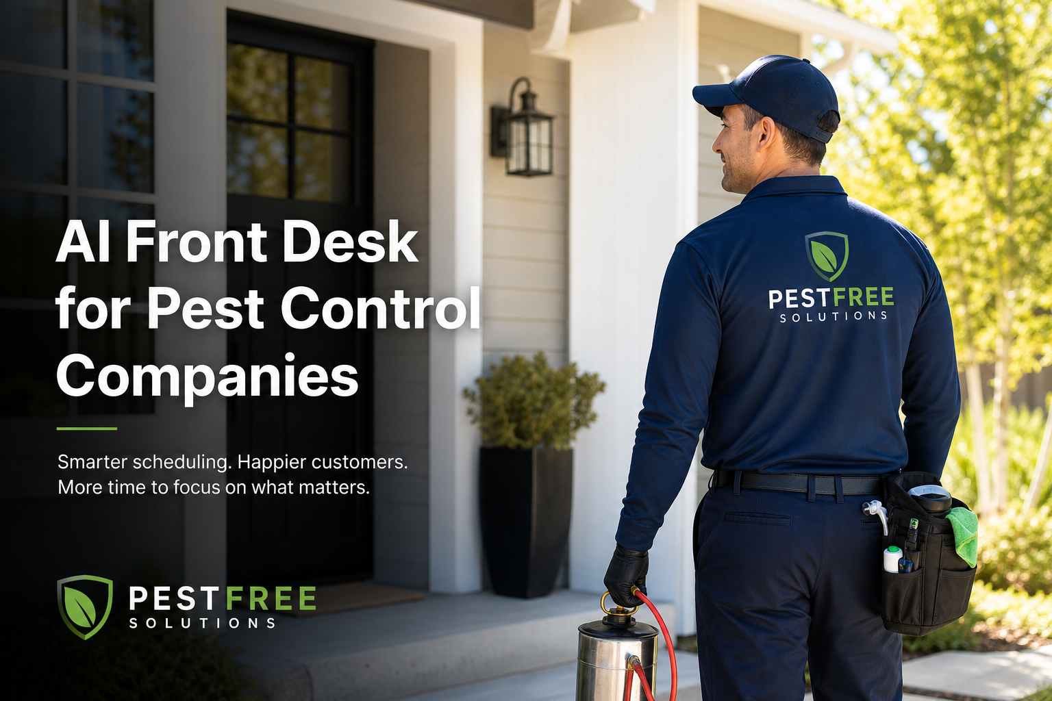 Pest control technician at a residential home — AI front desk for urgent calls and recurring service intake