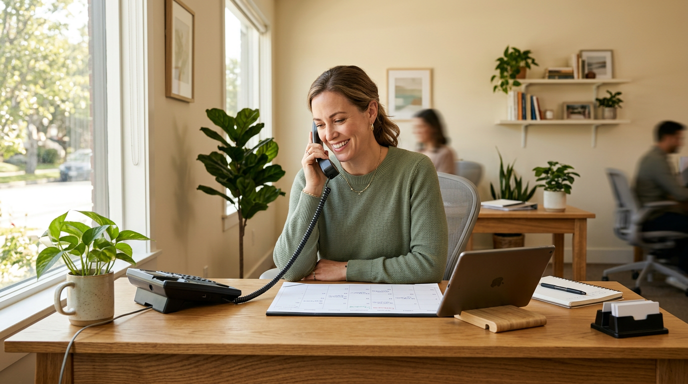 Small business reception desk with phone — unanswered calls and revenue loss for service businesses